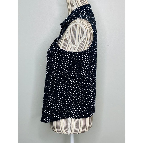IKKS Polka Dot Button Down Collared Tank Top Women Size Small Career Casual Work - Picture 2 of 10
